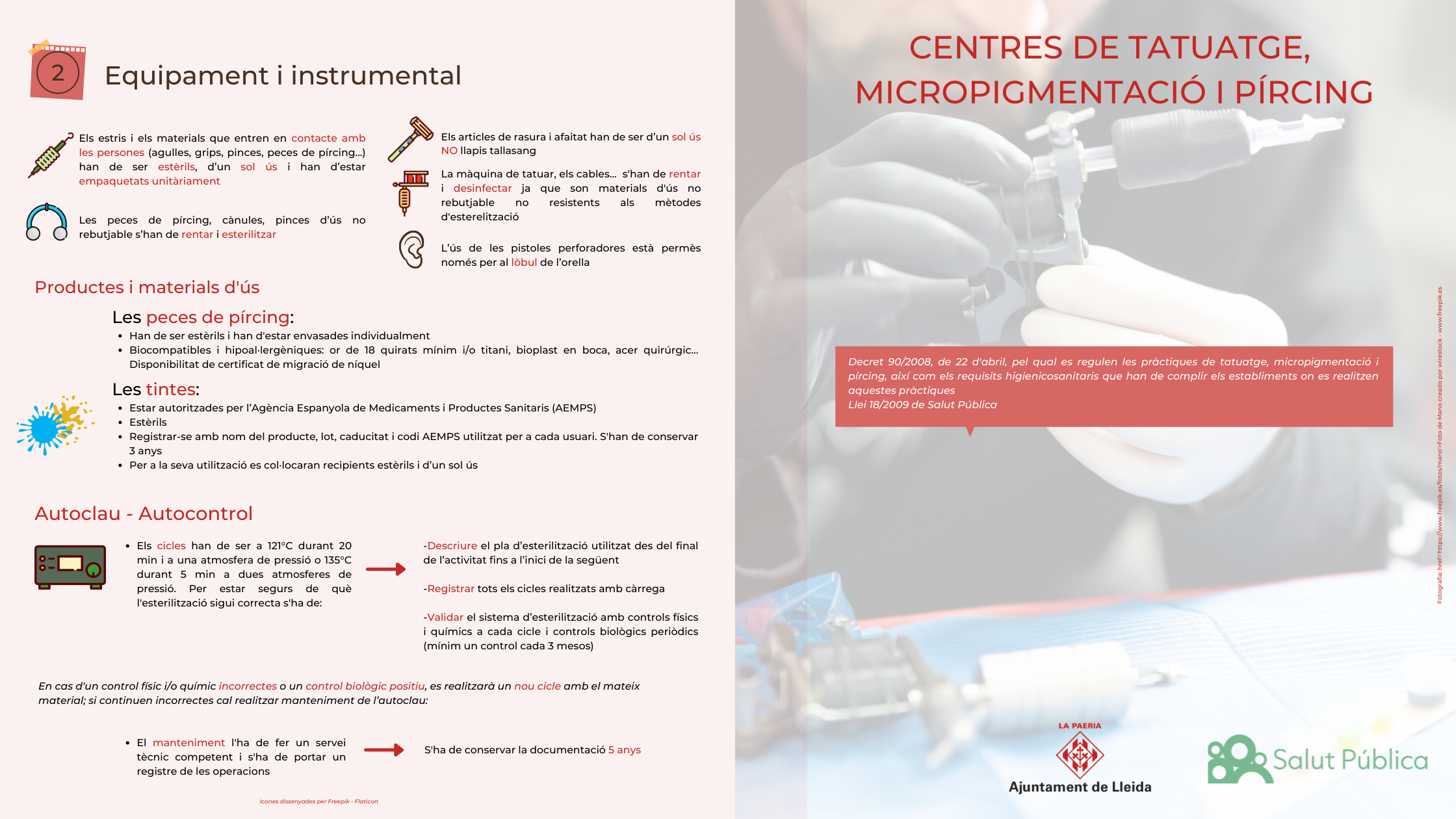 Infografia Equipament i instrumental - centres de tatuatge, micropigmentació i pircing- Salut pública- la paeria- Ajuntament de Lleida